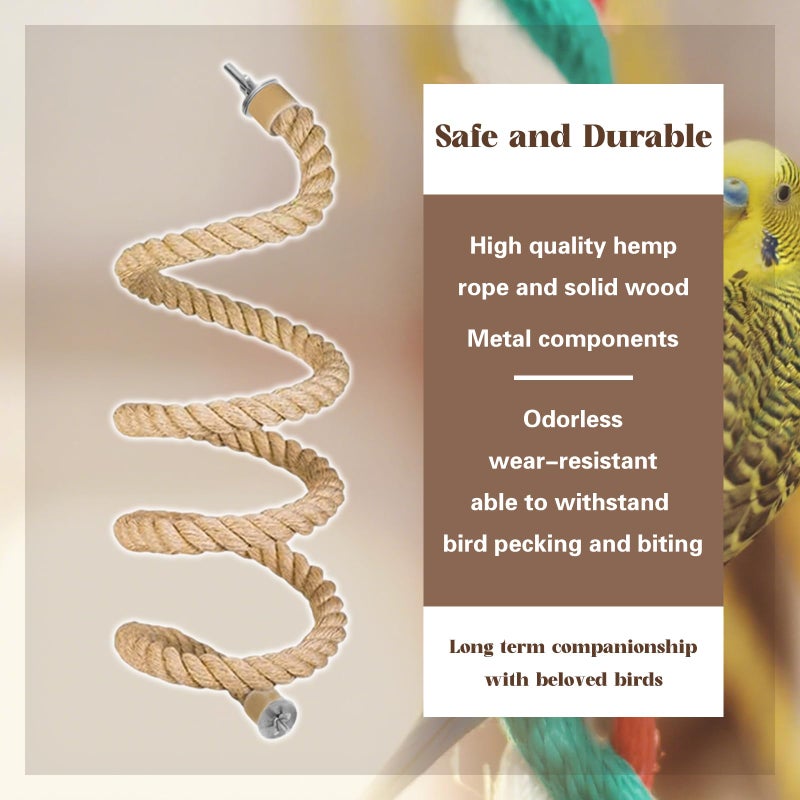 DINTSTYLE 3pcs Bird Rope Perch for Parrots,Bird Cage Climbing Rope Toys Accessories,Bendable Climbing,Bendable Natural Jute Boing with Pine Wood and Stainless Steel Mount,Parakeet Lovebirds(Natural Jute) - Image 4