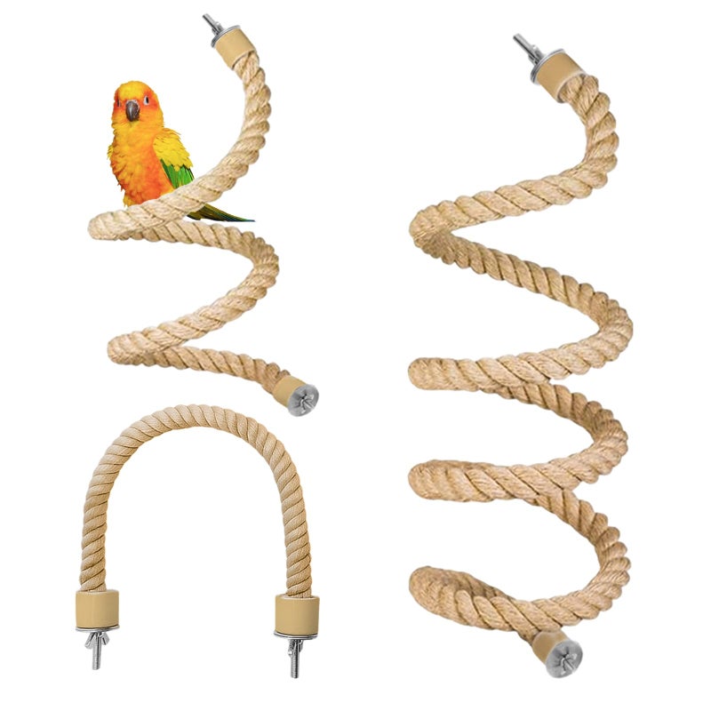 DINTSTYLE 3pcs Bird Rope Perch for Parrots,Bird Cage Climbing Rope Toys Accessories,Bendable Climbing,Bendable Natural Jute Boing with Pine Wood and Stainless Steel Mount,Parakeet Lovebirds(Natural Jute) - Image 1
