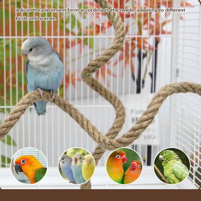 DINTSTYLE 3pcs Bird Rope Perch for Parrots,Bird Cage Climbing Rope Toys Accessories,Bendable Climbing,Bendable Natural Jute Boing with Pine Wood and Stainless Steel Mount,Parakeet Lovebirds(Natural Jute) - Image 3