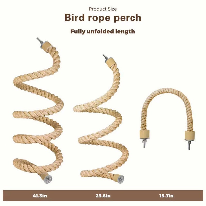 DINTSTYLE 3pcs Bird Rope Perch for Parrots,Bird Cage Climbing Rope Toys Accessories,Bendable Climbing,Bendable Natural Jute Boing with Pine Wood and Stainless Steel Mount,Parakeet Lovebirds(Natural Jute) - Image 2