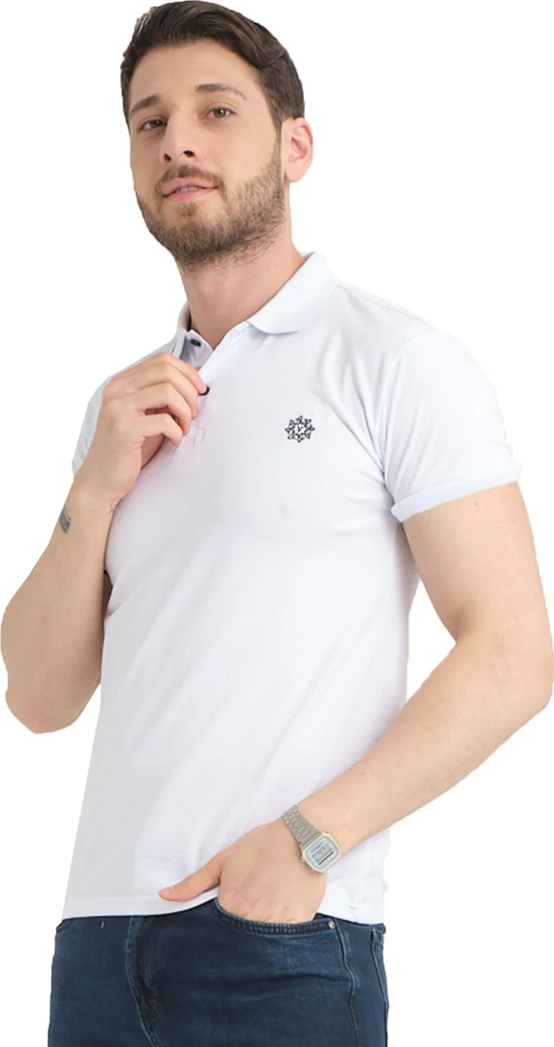 Varetta Men's Net White Polo Neck Summer Cotton Short Sleeve T Shirt