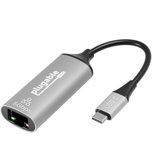 Plugable 5Gbps USB-C Ethernet Adapter | 5000Mbps Wired Network for Windows, macOS, and ChromeOS Laptops and Desktops | Realtek RTL8157 | Supports CAT6, CAT6a and CAT7 Cables (USBC-E5000) - Image 1