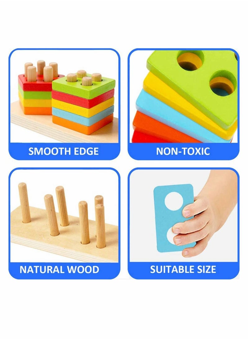 Wooden Sorting  Stacking Toy, Shape Sorter Toys for Toddlers, Montessori Color Recognition Stacker, Early Educational Block Puzzles for 1 2 3 Years Old Boys and Girls (5 Shapes) - Image 5