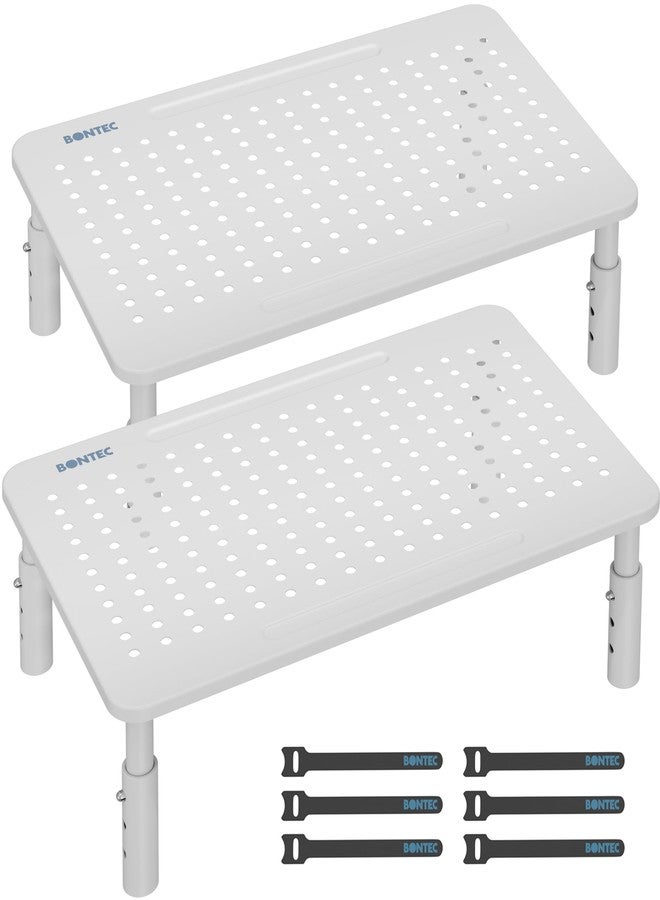 BONTEC 2 Pack 3 Height Adjustable Monitor Stand Riser with Pen Holder, Ergonomic Metal Laptop Stand with Cable Management, Desktop Stand for Computer, Printer, Monitor, Laptop (White, 14.5” x 9.1”) - Image 1