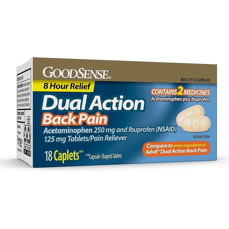جوود سينس GoodSense Dual Action Acetaminophen and Ibuprofen (NSAID) Tablets, 250 mg/125 mg, Back Pain, 18 Count - Image 1