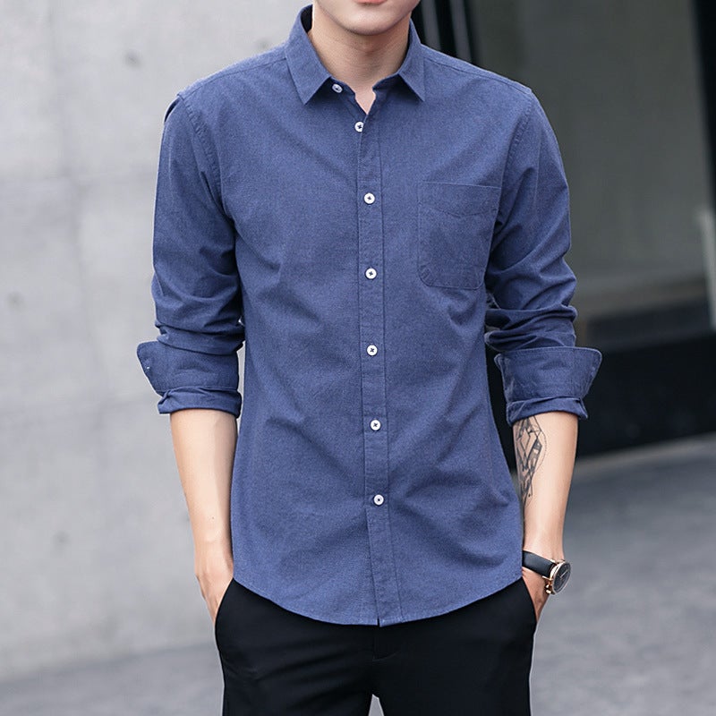 2024 Autumn Mens Lightweight Work Shirt Long Sleeve Navy blue - Image 1
