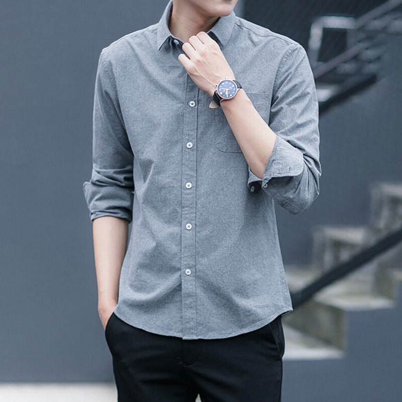 2024 Autumn Mens Lightweight Work Shirt Long Sleeve Navy blue - Image 3
