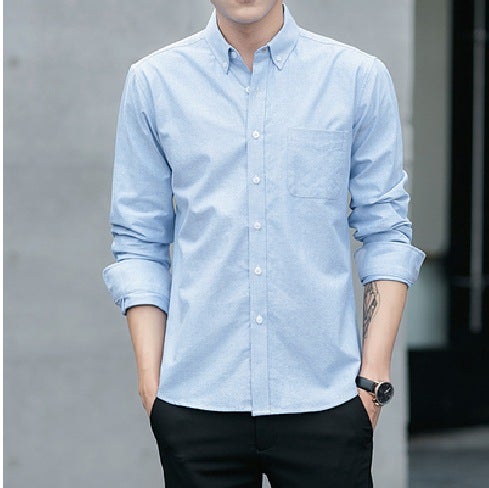 2024 Autumn Mens Lightweight Work Shirt Long Sleeve Navy blue - Image 2