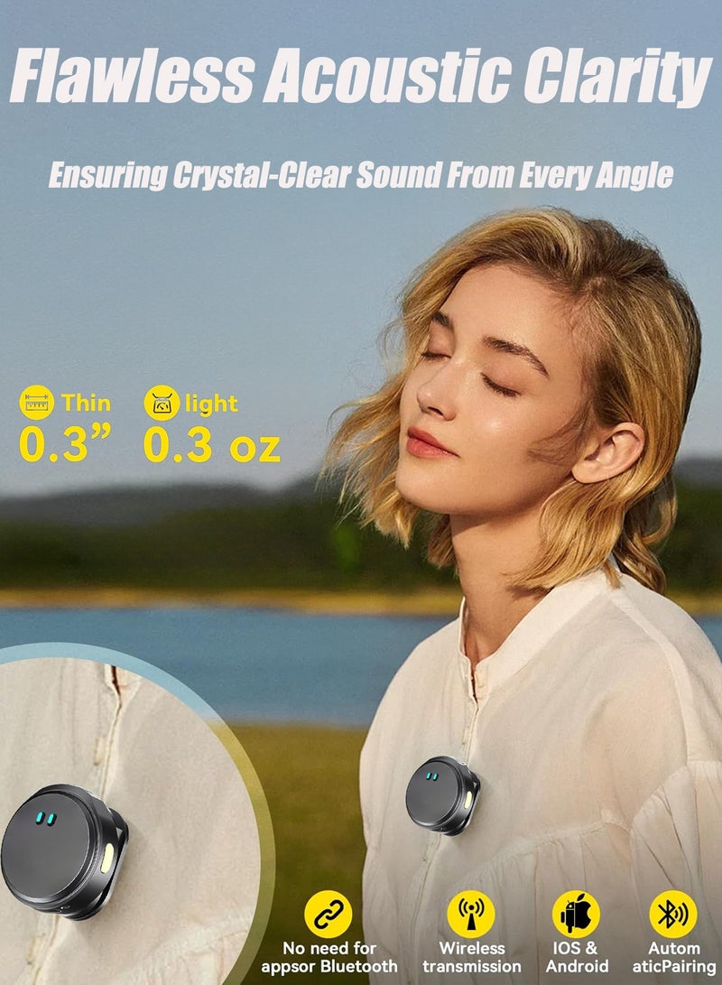 هيروكس ميكروفون لافالير لاسلكي لأجهزة iPhone/Android مع USB C (2 TX + 1RX + 1 محول Apple + حافظة شحن)، ميكروفون صغير مع خاصية إلغاء الضوضاء، بطارية طويلة، للمقابلات والبث وتسجيل الفيديو - Image 2