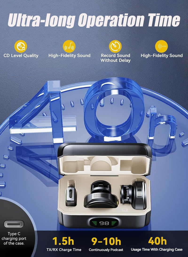 هيروكس ميكروفون لافالير لاسلكي لأجهزة iPhone/Android مع USB C (2 TX + 1RX + 1 محول Apple + حافظة شحن)، ميكروفون صغير مع خاصية إلغاء الضوضاء، بطارية طويلة، للمقابلات والبث وتسجيل الفيديو - Image 5