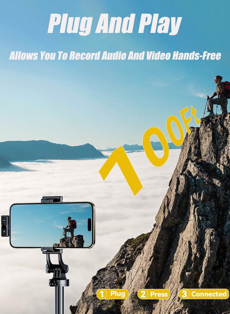 هيروكس ميكروفون لافالير لاسلكي لأجهزة iPhone/Android مع USB C (2 TX + 1RX + 1 محول Apple + حافظة شحن)، ميكروفون صغير مع خاصية إلغاء الضوضاء، بطارية طويلة، للمقابلات والبث وتسجيل الفيديو - Image 3