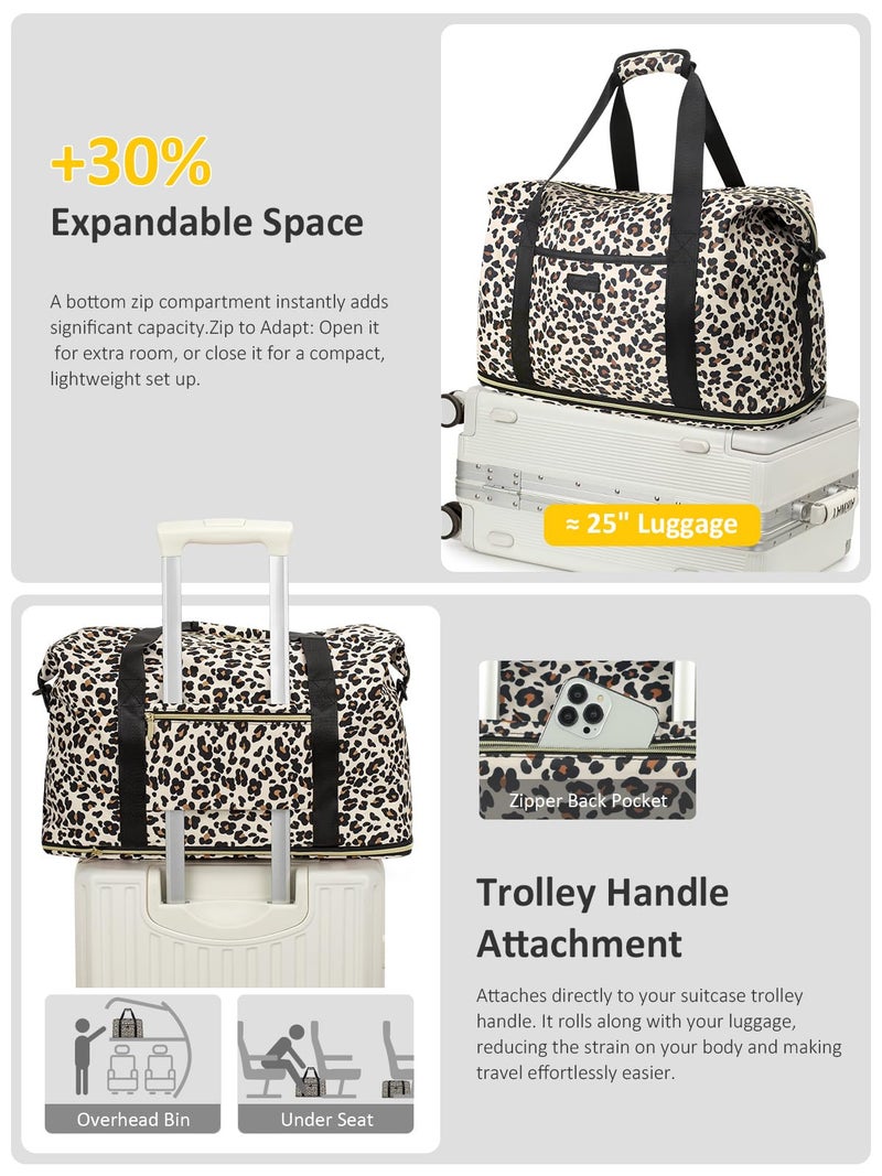 Capolo Expandable Travel Duffle Bag, Waterproof Weekender Overnight Bags for Women Men Hospital Bag for Women Labor Delivery Carry on Bag with Toiletry Bag for Travel Gym Airplanes(Leopard, X-Large) - Image 5