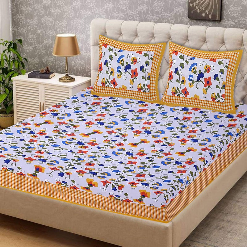 EarlyMart 100 Cotton Comfort 144 TC Rajasthani Jaipuri Traditional King Size Double Bed Bedsheet with 2 Pillow Covers Double_008