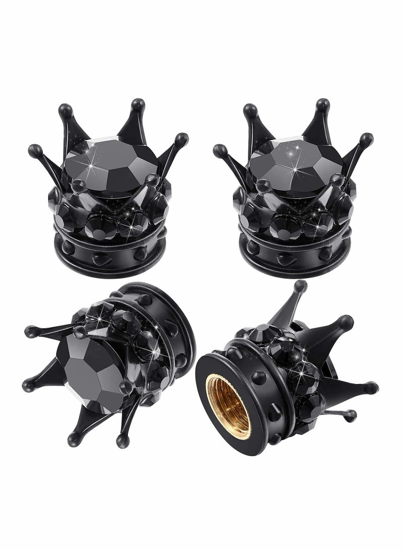 4 Pcs Black Crown Tire Valve Stem Caps - Bling Sparkling Acrylic Dustproof Universal Car Valve Caps for Enhanced Style and Protection - Image 1