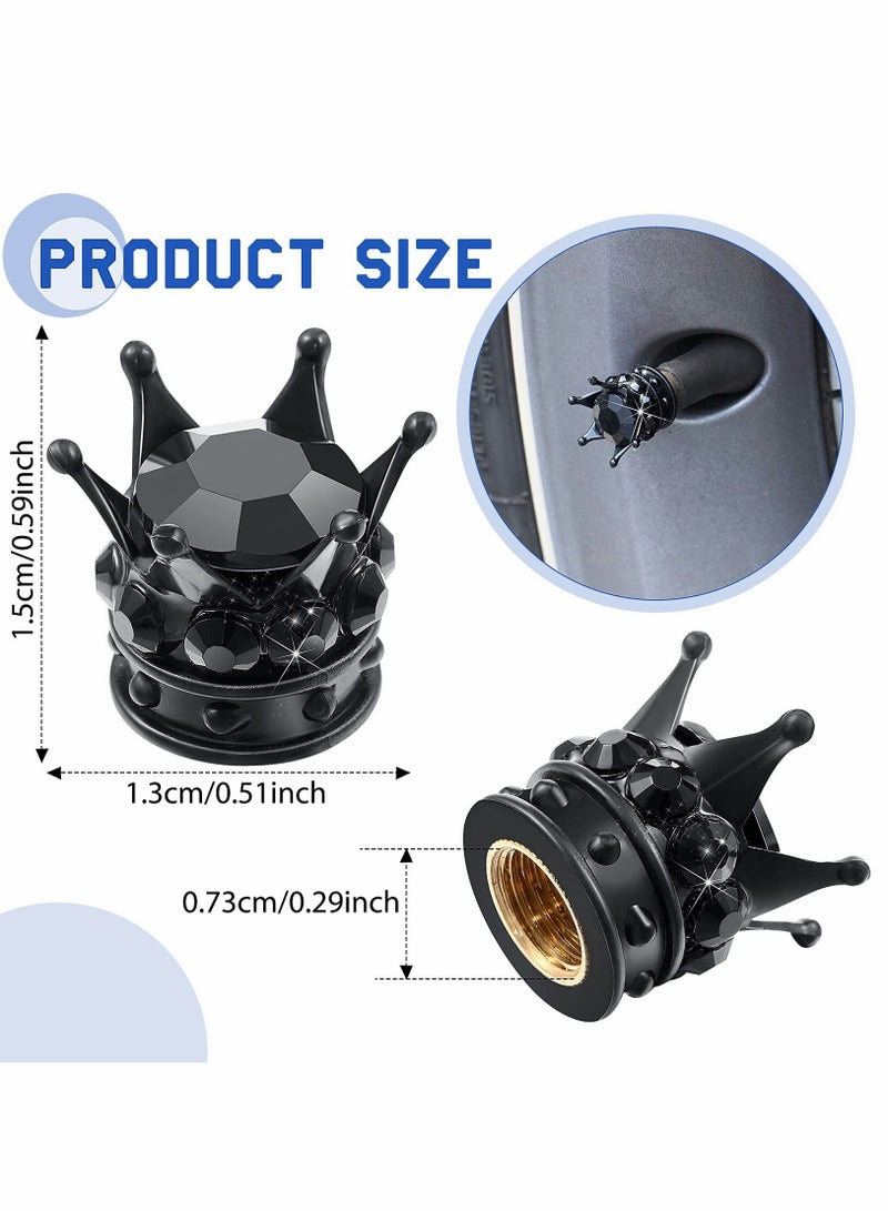 4 Pcs Black Crown Tire Valve Stem Caps - Bling Sparkling Acrylic Dustproof Universal Car Valve Caps for Enhanced Style and Protection - Image 3