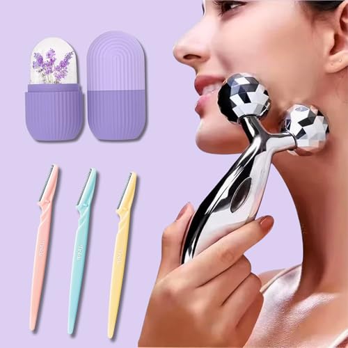 Solaza 3-in-1 Beauty Set I 3D Roller Massager, Face Ice Roller and Facial Razors I Face Full Body Massage for Skin Lifting, Tightening, Wrinkle Remover Skin & Relaxation - Image 1