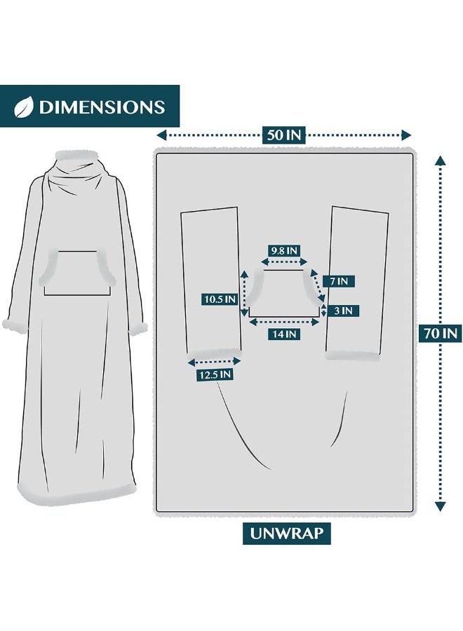 PAVILIA PAVILIA Sherpa Wearable Blanket with Sleeves and Pocket Plush Thick Cozy Body Blanket Wrap for Adult Women Men Christmas Gift for Wife Mom Plaid Grey  - Image 4