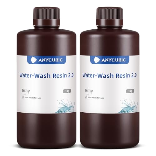 ANYCUBIC Water Washable 3D Printer Resin 2.0, 405nm High Precision 3D Resin, Low Shrinkage Photopolymer Resin for 4K/8K/12K Capable LCD DLP Resin 3D Printer (Grey + Grey, 2000g) - Image 1