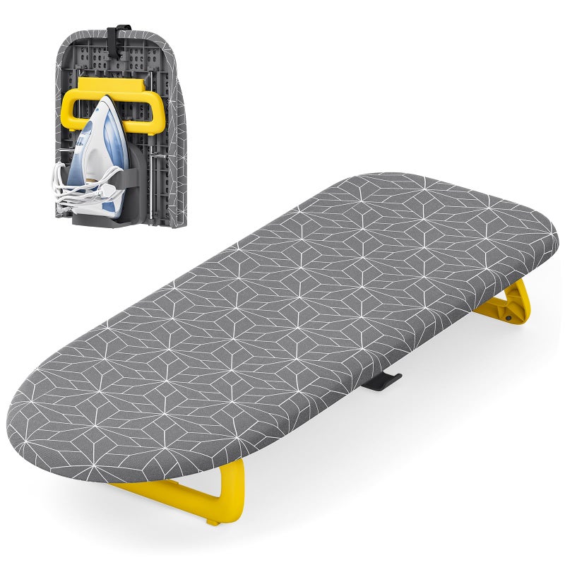 APEXCHASER Small Ironing Board Tabletop, Foldable mini Ironing Board, Table top Ironing Boards Small, Compact Portable Ironing Boards with Iron Holder & Hanging Rope, Iron Table Stand 32x12, Gray - Image 1