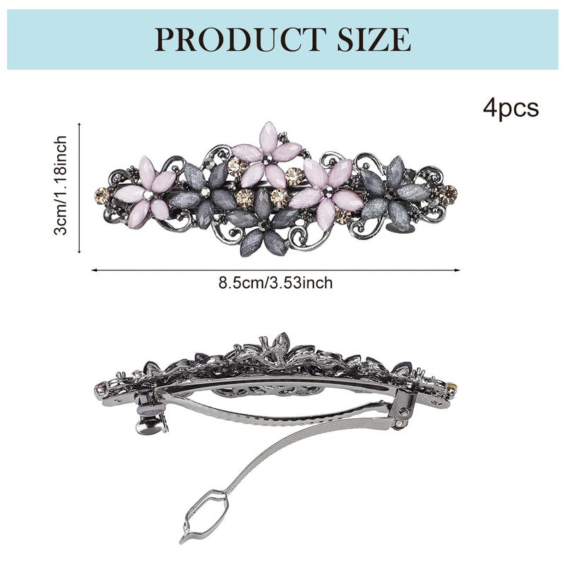 M'AYCREATE MAYCREATE® Hair Clips for Women, 4Pcs Floral Rhinestone Hair Clip Barrettes 3.1 inch Sparkling Stylish French Hair Pins Accessories Ladies Mother's Day Gift - Image 2