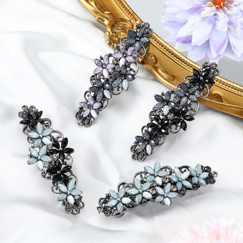 M'AYCREATE MAYCREATE® Hair Clips for Women, 4Pcs Floral Rhinestone Hair Clip Barrettes 3.1 inch Sparkling Stylish French Hair Pins Accessories Ladies Mother's Day Gift - Image 4