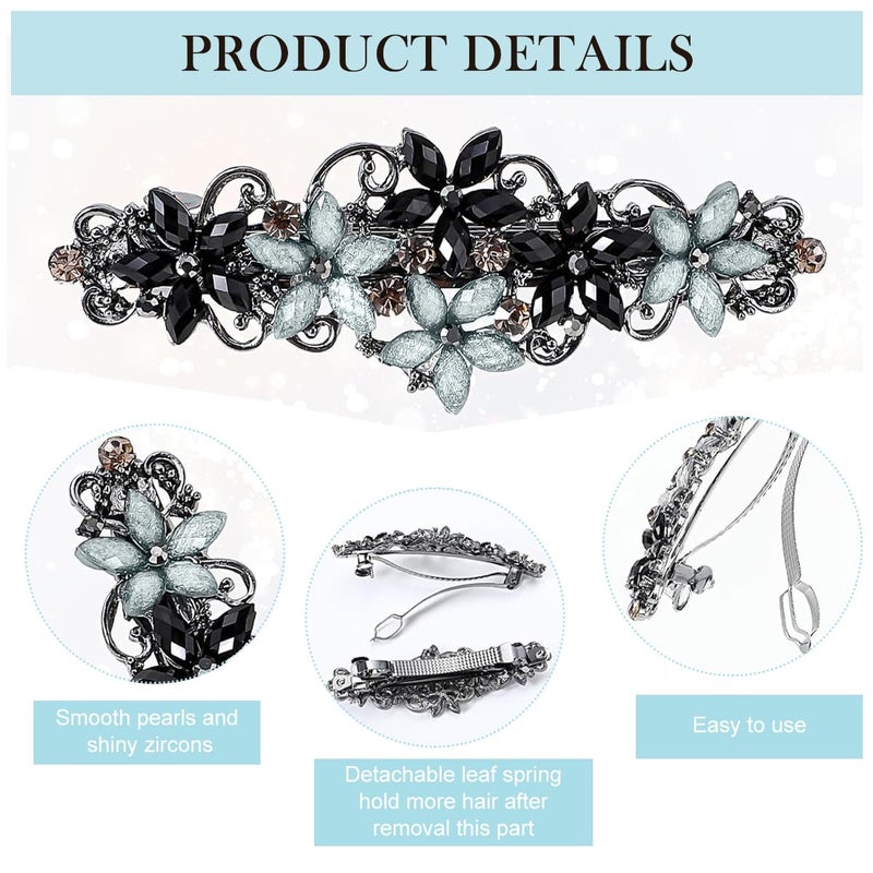 M'AYCREATE MAYCREATE® Hair Clips for Women, 4Pcs Floral Rhinestone Hair Clip Barrettes 3.1 inch Sparkling Stylish French Hair Pins Accessories Ladies Mother's Day Gift - Image 3