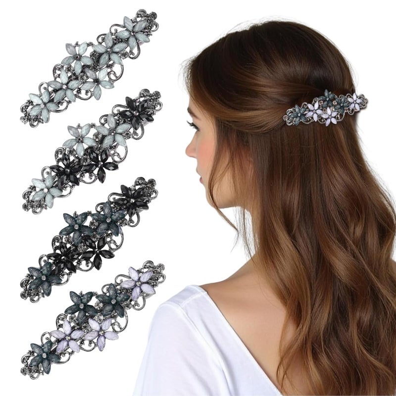 M'AYCREATE MAYCREATE® Hair Clips for Women, 4Pcs Floral Rhinestone Hair Clip Barrettes 3.1 inch Sparkling Stylish French Hair Pins Accessories Ladies Mother's Day Gift - Image 1