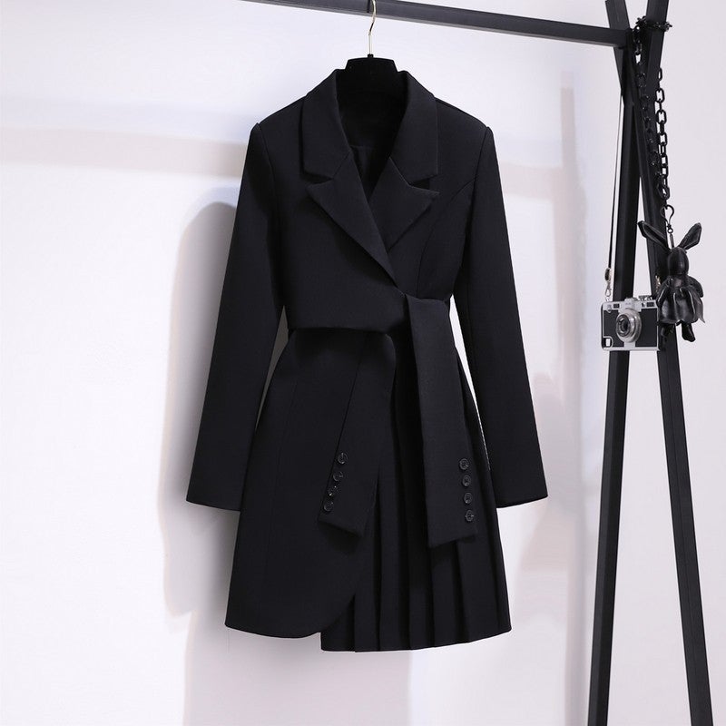 Cross-border Temperament Dress Belly Covering Slimming Waist Fashionable Suit Dress Slimming Design Sense Internet Celebrity Fried Street Suit Black  - Image 1