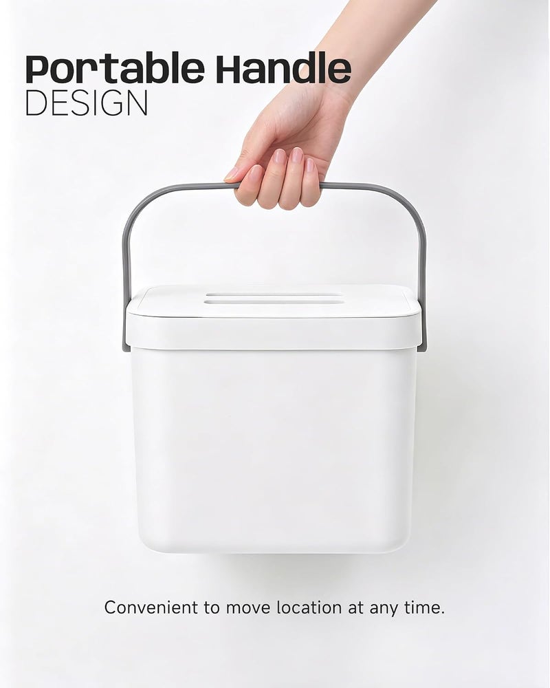 MONGTINGLU Kitchen Compost Bin - 1.8 Gallons Hanging Trash Can with Lid for Kitchen Cabinet Door, Under Sink, Wall Mounted Waste Bin for Bathroom, 7L(White) - Image 3