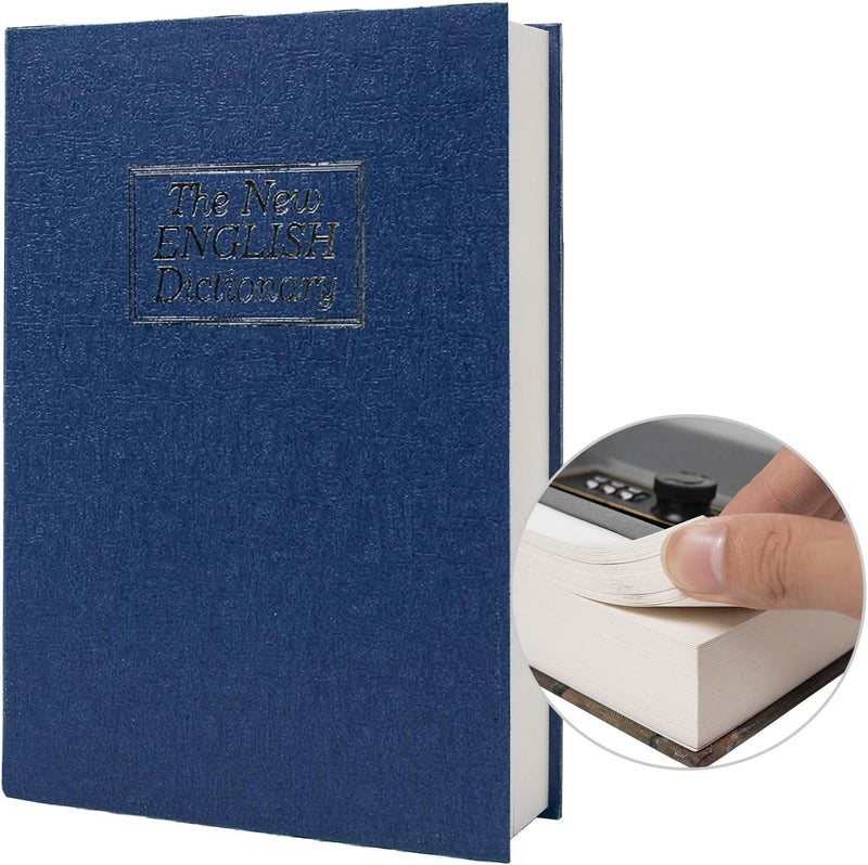 PACOLO Real Paper Transfer Book Safe, Hollow with Secret Hidden Compartment, Combination Lock, 8.7"×6"×2" (Blue Dictionary-Combination) - Image 1