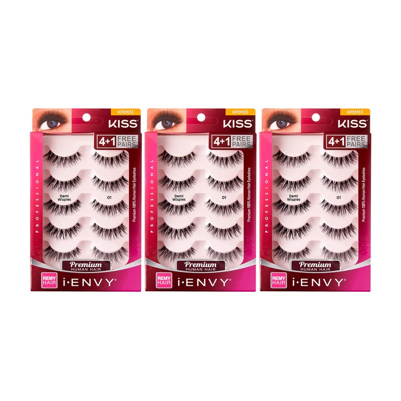i.Envy i-ENVY 5 Pairs Demi Wispies False Lashes Multi Pack Natural Look Premium 100% Human Hair Fluffy Eyelashes, Volume & Curl, Lightweight, Comfortable, Reusable (3 PACK) - Image 1