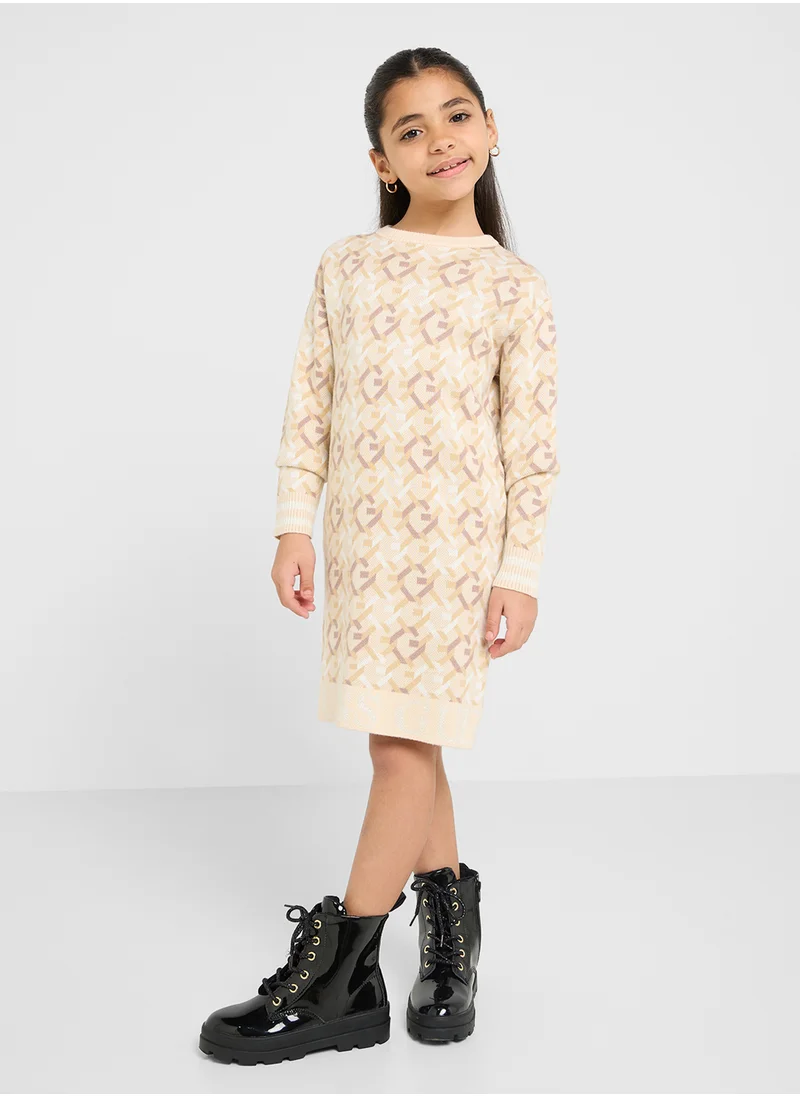 جس Kids Long Sleeve Printed Sweater Dress