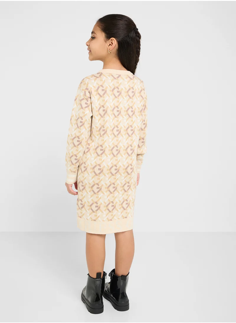 جس Kids Long Sleeve Printed Sweater Dress