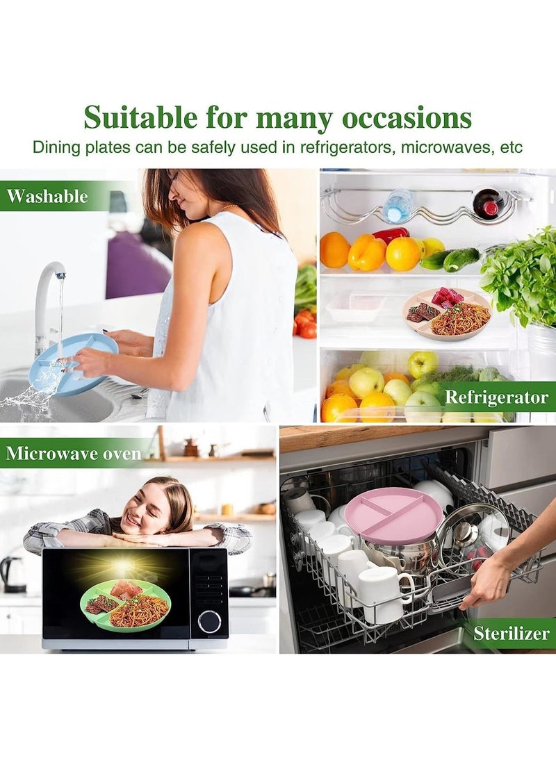 4Pcs Divided Dinner Plates, 9 inch Unbreakable Portion Control Divided Diet Plates Reusable Picnic Plates Microwave and Dishwasher Safe Dishes for Adult Children Kids - Image 2