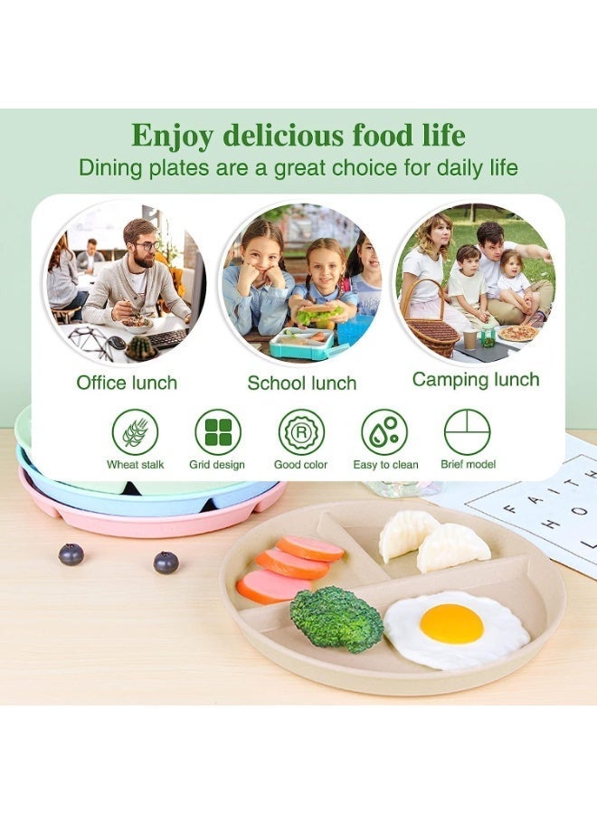 4Pcs Divided Dinner Plates, 9 inch Unbreakable Portion Control Divided Diet Plates Reusable Picnic Plates Microwave and Dishwasher Safe Dishes for Adult Children Kids - Image 4