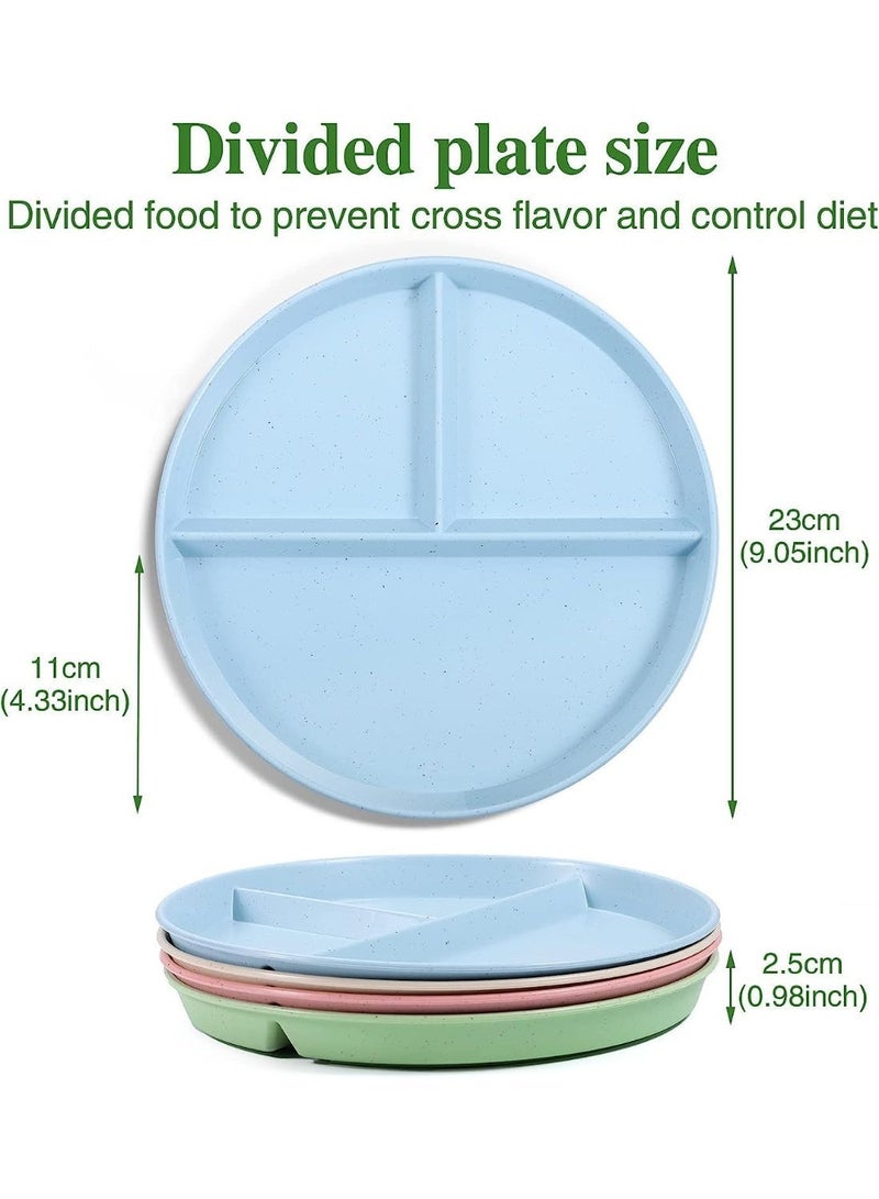 4Pcs Divided Dinner Plates, 9 inch Unbreakable Portion Control Divided Diet Plates Reusable Picnic Plates Microwave and Dishwasher Safe Dishes for Adult Children Kids - Image 3