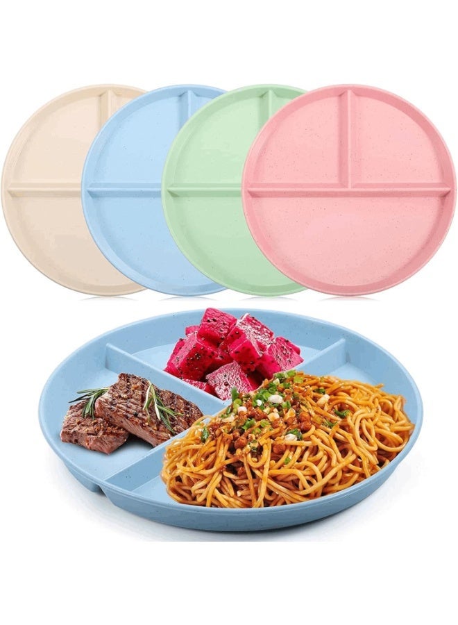 4Pcs Divided Dinner Plates, 9 inch Unbreakable Portion Control Divided Diet Plates Reusable Picnic Plates Microwave and Dishwasher Safe Dishes for Adult Children Kids - Image 1