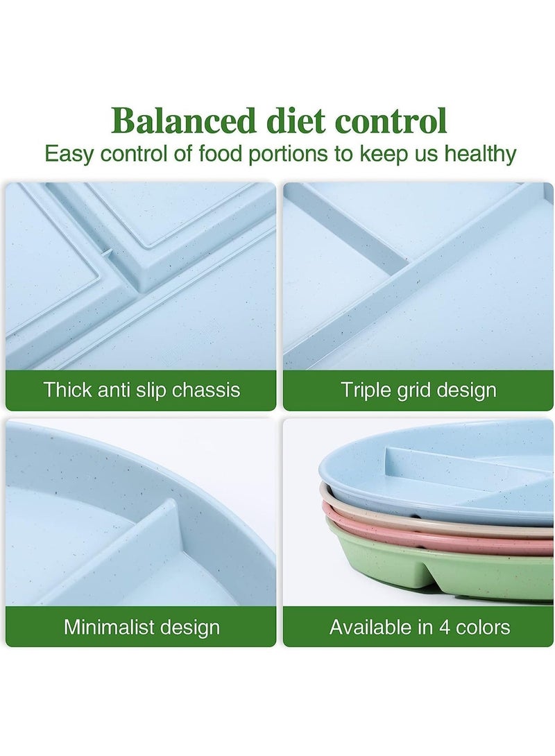 4Pcs Divided Dinner Plates, 9 inch Unbreakable Portion Control Divided Diet Plates Reusable Picnic Plates Microwave and Dishwasher Safe Dishes for Adult Children Kids - Image 5