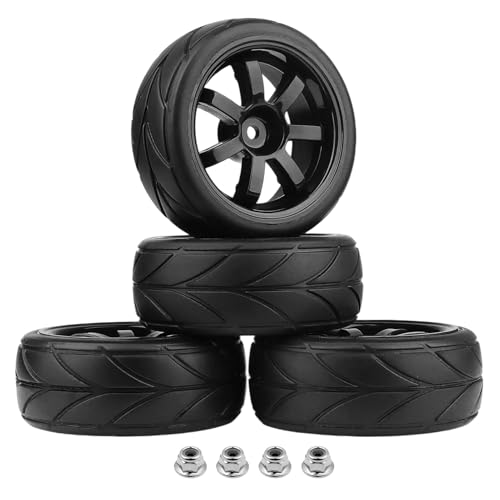 AllinRC PreGlued 12mm Hex Hubs Wheel Rims256 Rubber Tires for 110 OnRoad Touring Car Drift for Traxxas 4tec 20 30 Tamiya TT02 TT01 HPI RS4 HSP Flying Fish Wltoys 144001 Kyosho Fazer Edition A - Image 1