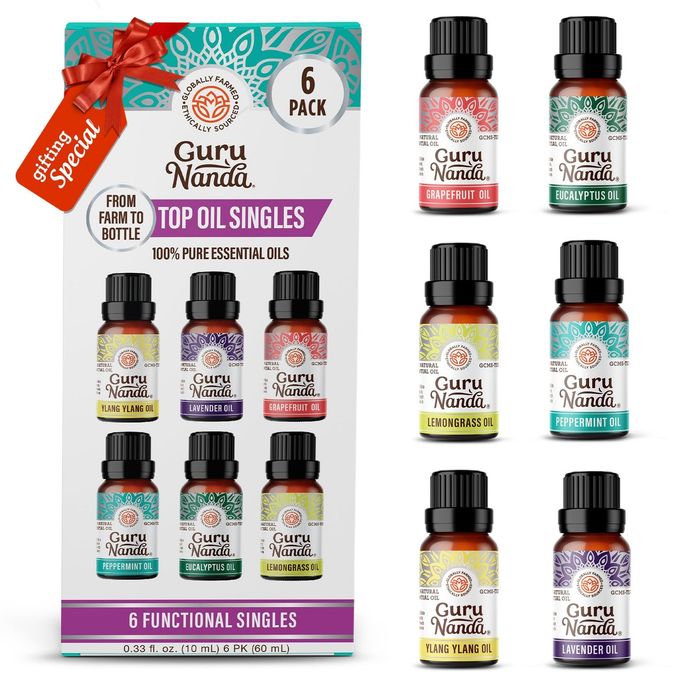 GuruNanda Essential Oils Set for Diffusers, 100% Pure, Aromatherapy, Massage, Candle & Soap Making Lavender, Peppermint, Eucalyptus, Grapefruit, Lemongrass, Ylang Ylang 0.33 Fl Oz (Pack of 6) - Image 4