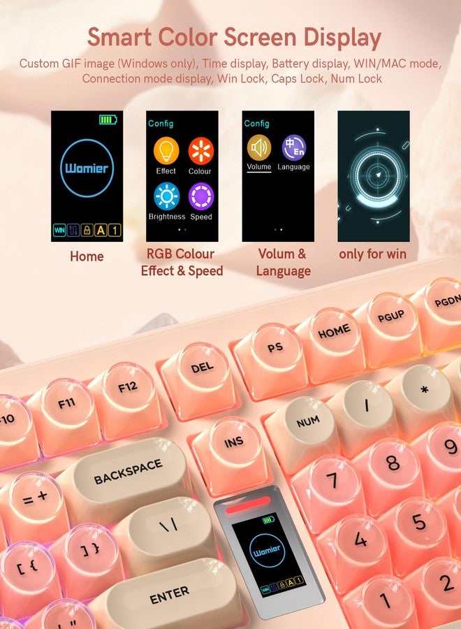 Keymatic Foundation Mechanical Keyboard,98% Pink Creamy Keyboard Gaming Keyboard,3 Mode with Multimedia Screen,RGB Backlit,Jelly MOA Profile keycaps for Win/Mac,Pink - Image 5