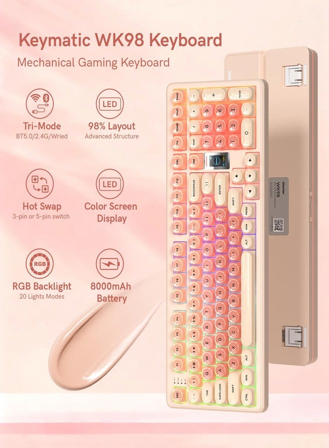 Keymatic Foundation Mechanical Keyboard,98% Pink Creamy Keyboard Gaming Keyboard,3 Mode with Multimedia Screen,RGB Backlit,Jelly MOA Profile keycaps for Win/Mac,Pink - Image 2