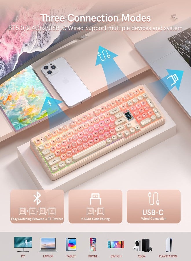 Keymatic Foundation Mechanical Keyboard,98% Pink Creamy Keyboard Gaming Keyboard,3 Mode with Multimedia Screen,RGB Backlit,Jelly MOA Profile keycaps for Win/Mac,Pink - Image 3