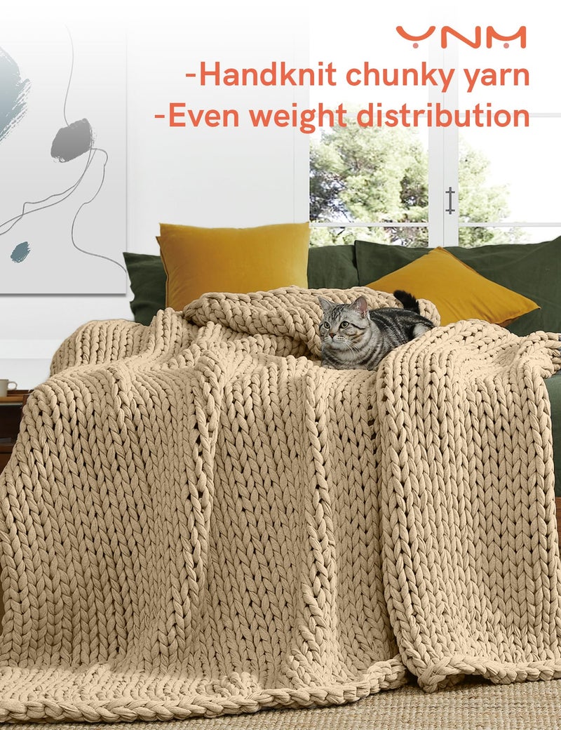 YnM Cotton Weighted Blanket, Handmade Chunky Knitted Design, Soft and Cozy, Temperature Regulating and Breathable, Machine Washable Throw for Sleep or Home Decor (Beige, 43x50 Inch, 10lbs) - Image 2