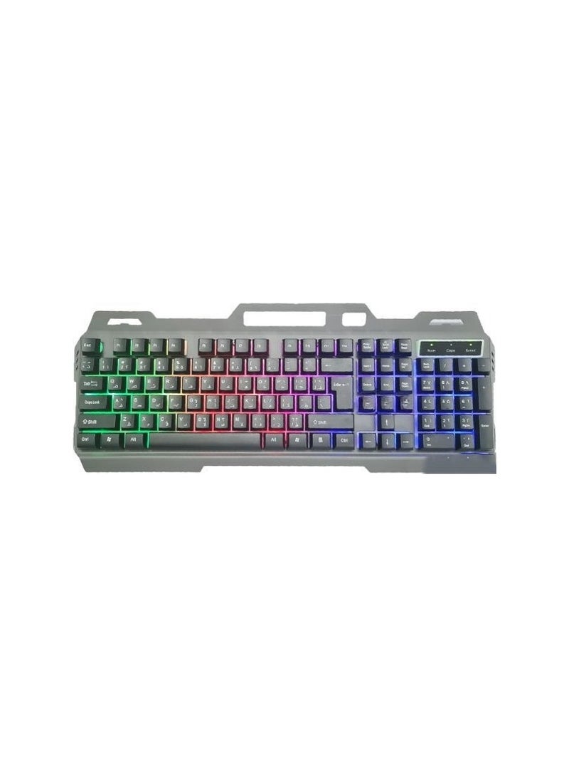 K-102 Gaming Keyboard with Rainbow LED Backlight – Metal Cover, 104 Arabic & English Keys, Comfortable & Durable 