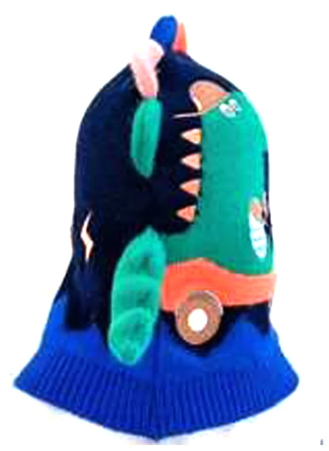 LITTLE SURPRISE BOX Knitted Blue Border Dino theme Winter Cap covering  Neck Ears and Head for Minus degree Temperature5 yrs and above