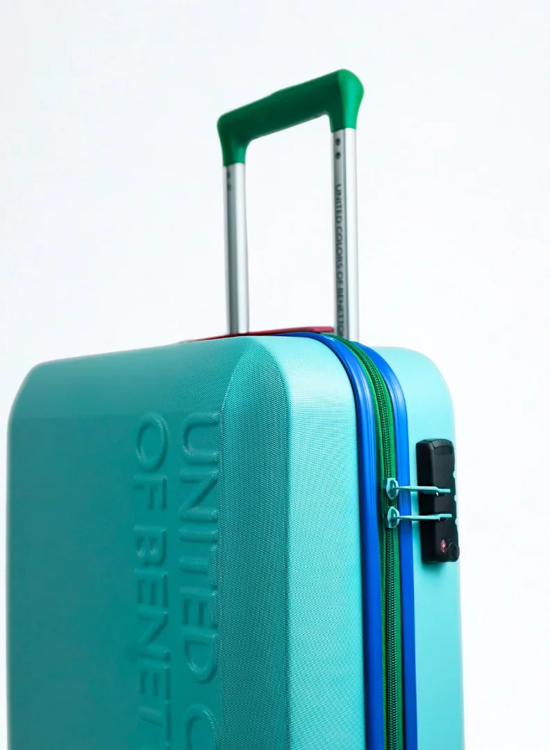 UNITED COLORS OF BENETTON BNTA-203X 28 Inch- Checked Luggage with TSA Lock| Material- Acrylonitrile Butadiene Styrene| Adjustable Trolley Handle | Smooth Dual Wheels 360degree rotate| LIGHT BLUE