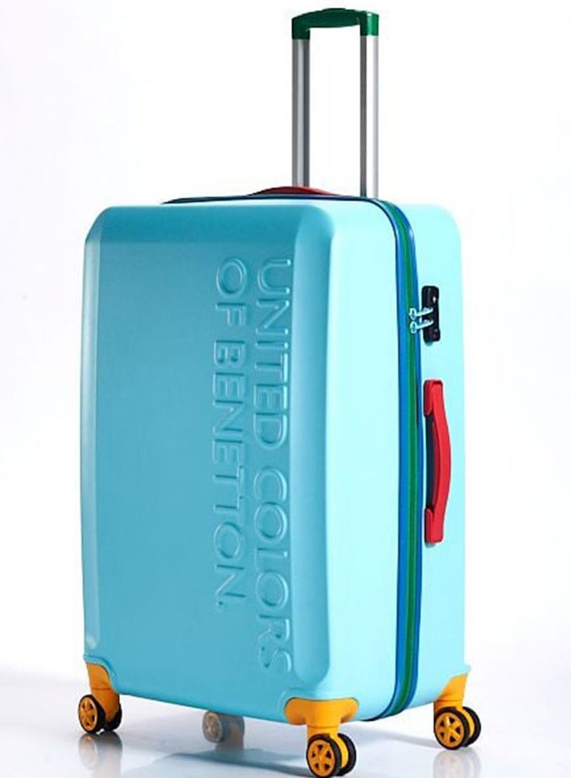 UNITED COLORS OF BENETTON BNTA-203X 28 Inch- Checked Luggage with TSA Lock| Material- Acrylonitrile Butadiene Styrene| Adjustable Trolley Handle | Smooth Dual Wheels 360degree rotate| LIGHT BLUE - Image 1