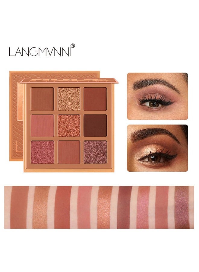 LANGMANNI 9 Color Pink Nude Light Warm Color Eyeshadow Palette Makeup, Glitter Matte Natural Neutral Colorful Eyeshadow Waterproof Long Lasting Natural Mixing Pigment Makeup - Image 2