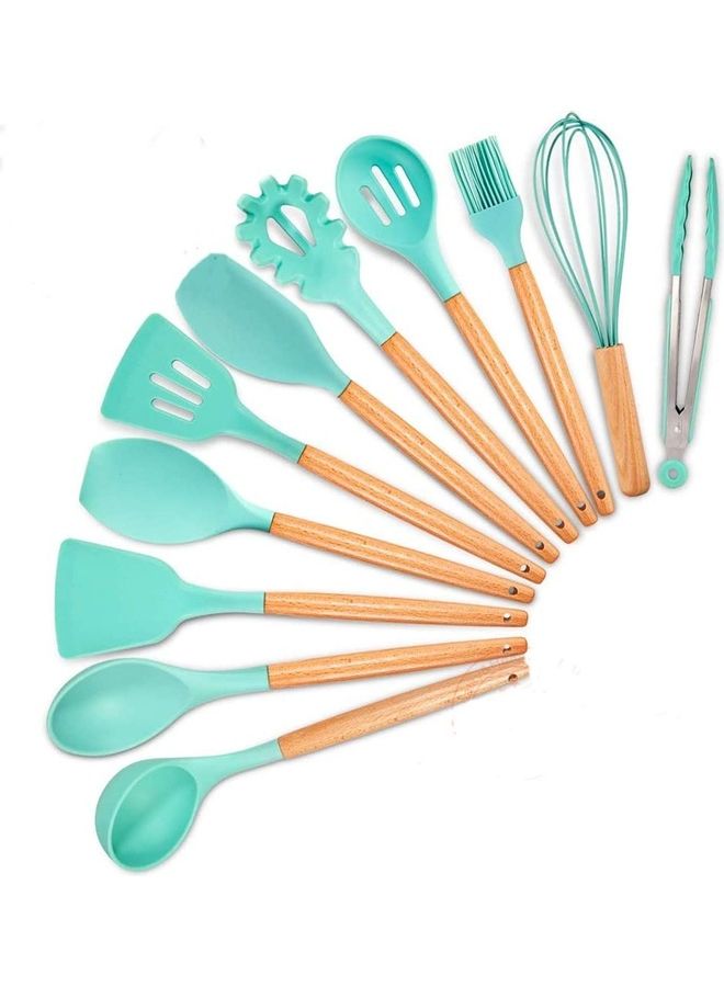 NIBEMINENT 11 PCs Silicone Spatula Baking Spoon Set Sea Blue/Brown One Size - Image 1
